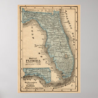 Poster Carte de l'état vintage de la Floride