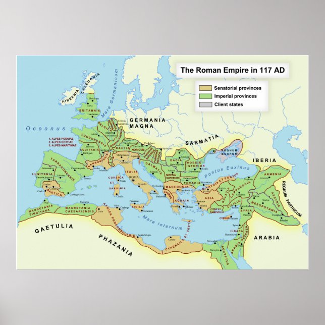 Poster Carte de l'étendue maximale de l'Empire romain (Devant)