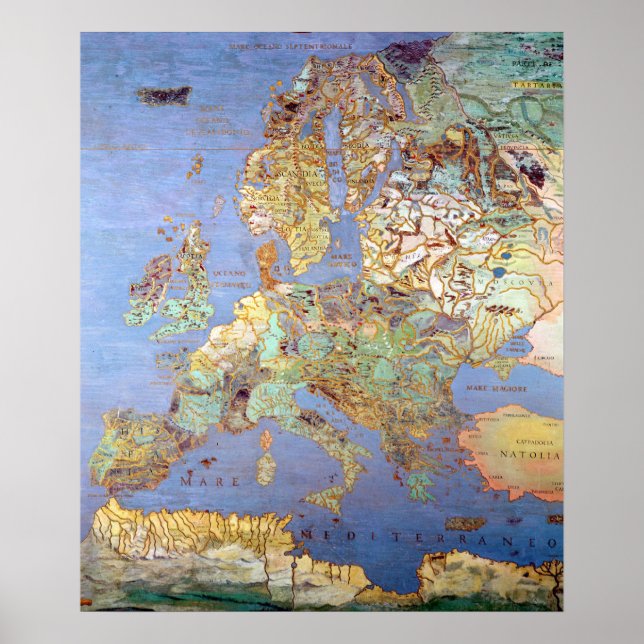 Poster Carte de l'Europe du XVIe siècle (Devant)