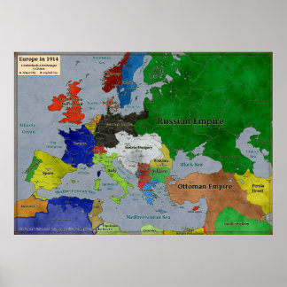 Poster Carte de l'Europe en 1914