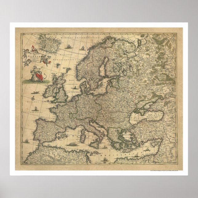 Poster Carte de l'Europe par Frederico de Wit 1700 (Devant)