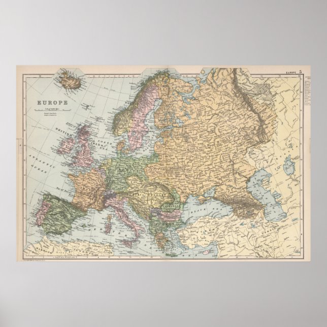 Poster Carte de l'Europe vintage (Devant)