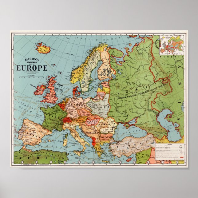 Poster Carte de l'Europe vintage (Devant)