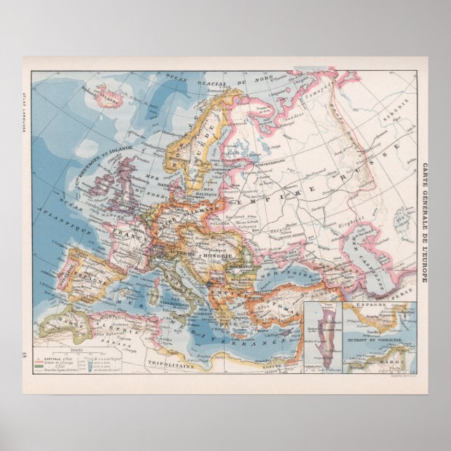 Poster Carte de l'Europe vintage (Devant)