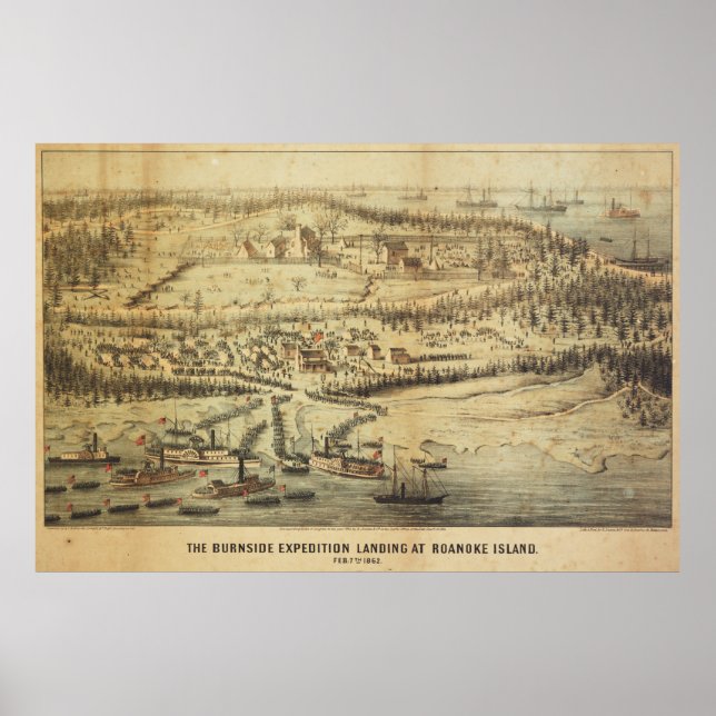 Poster Carte de l'expédition de Old Roanoke Island Burnsi (Devant)