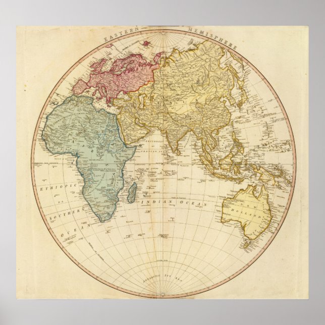 Poster Carte de l'hémisphère est (Devant)