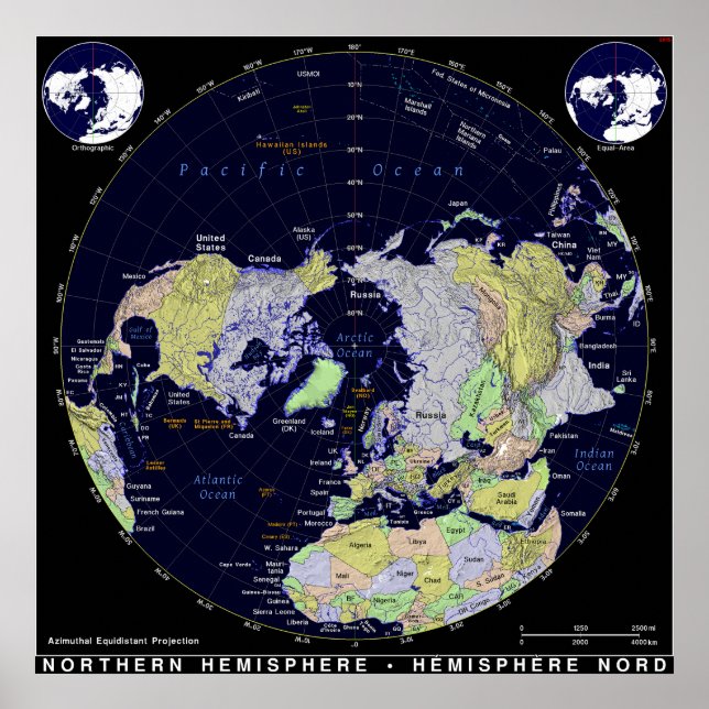 Poster Carte de l'hémisphère nord (Devant)