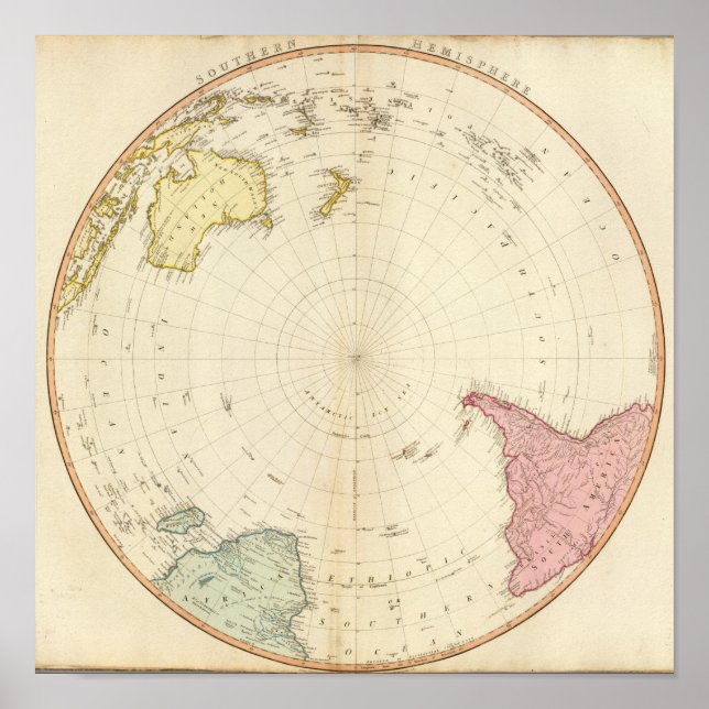 Poster Carte de l'hémisphère Sud (Devant)