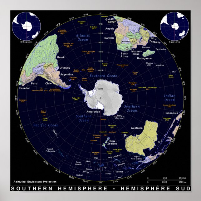 Poster Carte de l'hémisphère sud (Devant)