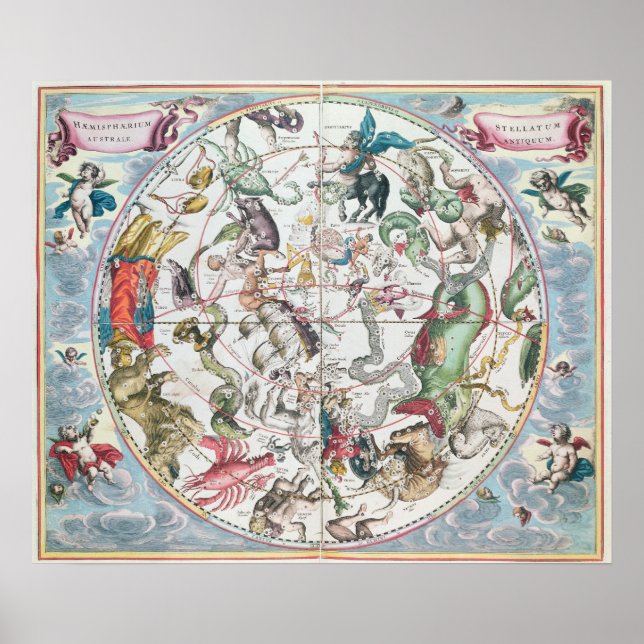Poster Carte de l'hémisphère Sud (Devant)