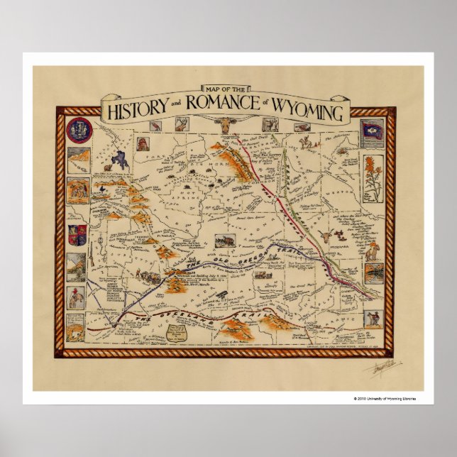 Poster Carte de l'histoire et de la romance du Wyoming (Devant)