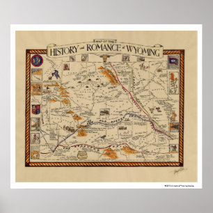 Poster Carte de l'histoire et Romance du Wyoming