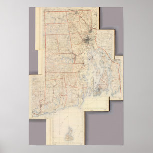 Poster Carte de l'île composite Rhode