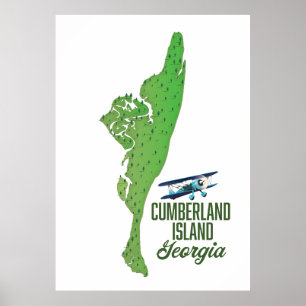 Poster carte de l'île de Cumberland Géorgie
