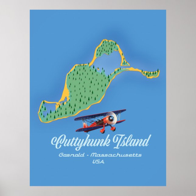 Poster Carte de l'île de Cuttyhunk Gosnold, Massachusetts (Devant)