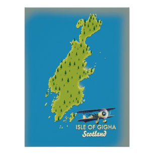 Poster Carte de l'île de Gigha en Écosse