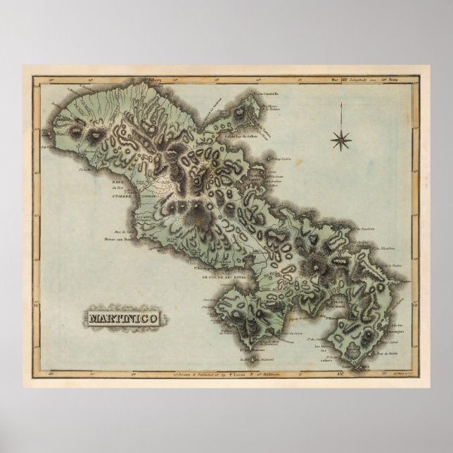 Poster Carte de l'île de la Martinique (1823) (Devant)