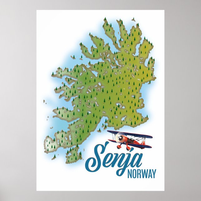 Poster Carte de l'île de Senja Noway (Devant)
