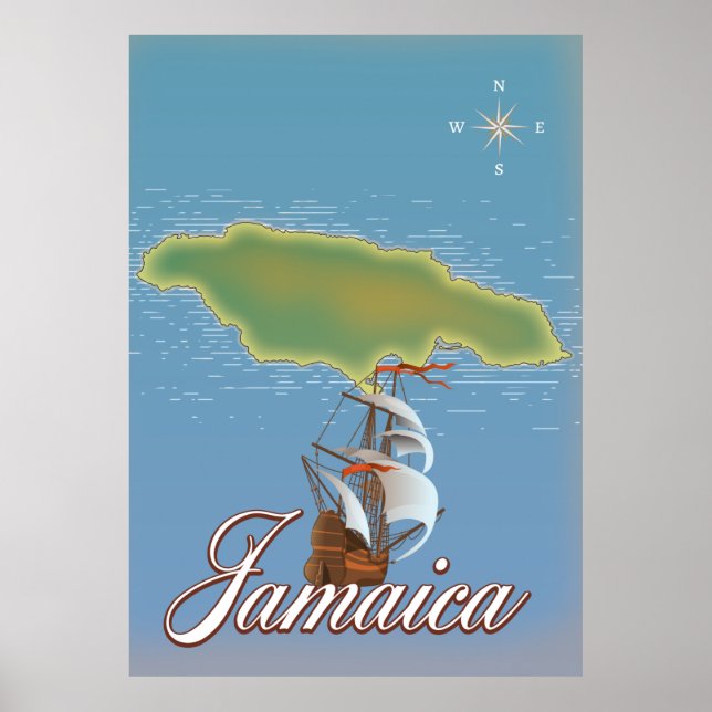 Poster Carte de l'île de voyage de Jamaïque (Devant)