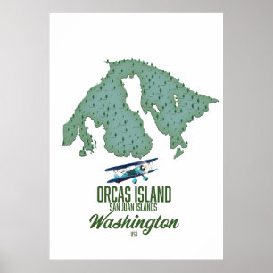 Poster Carte de l'île des Orques, Washington, États-Unis