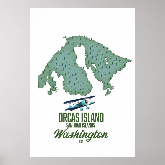 Poster Carte de l'île des Orques, Washington, États-Unis (Devant)