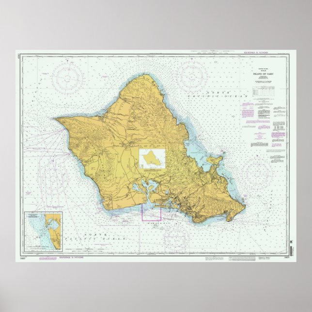 Poster Carte de l'île d'Oahu Hawaii (1996) (Devant)