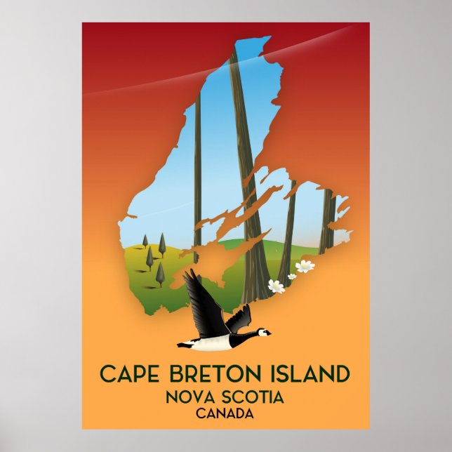 Poster Carte de l'île du Cap-Breton Nouvelle-Écosse Canad (Devant)