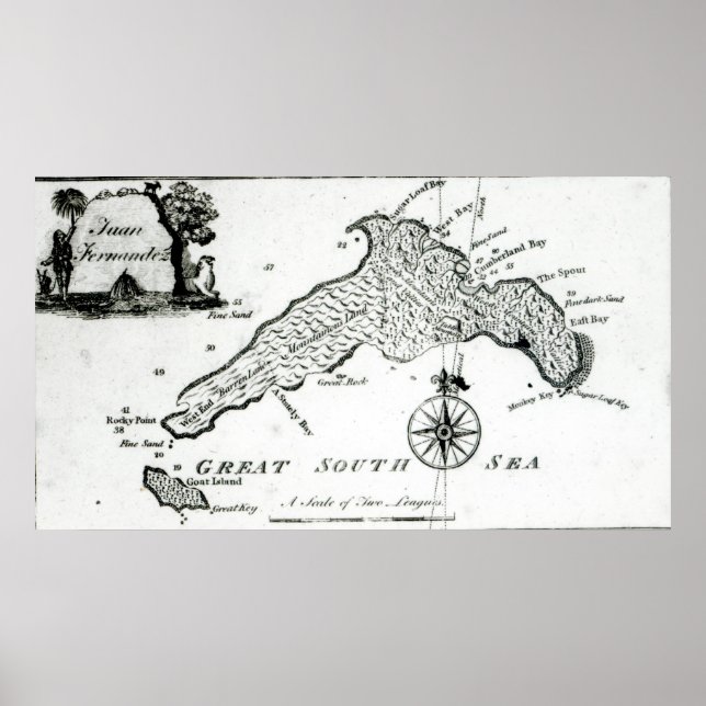 Poster Carte de l'île du Pacifique Sud, 1800 (Devant)