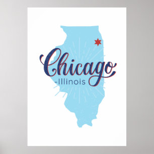 Poster Carte de l'Illinois de Chicago