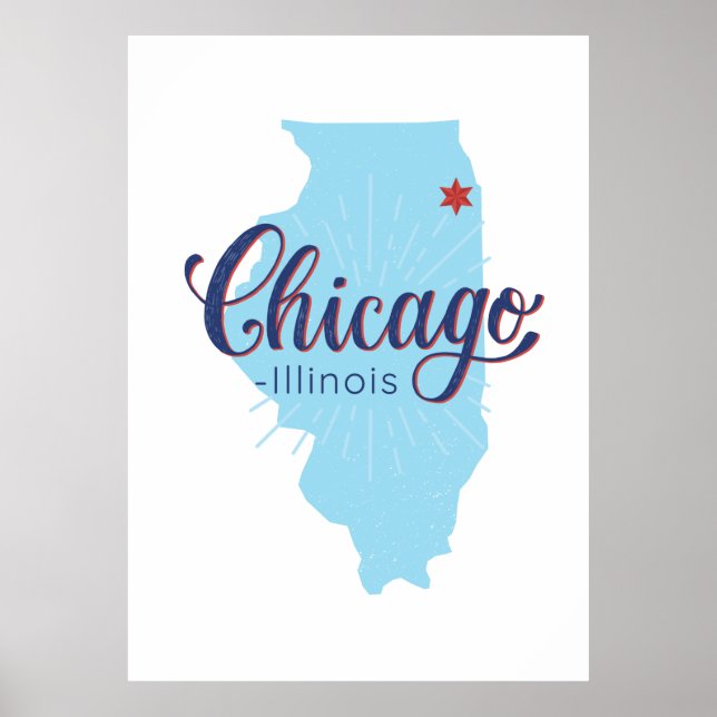 Poster Carte de l'Illinois de Chicago (Devant)