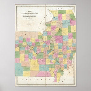 Poster Carte de l'Illinois et du Missouri