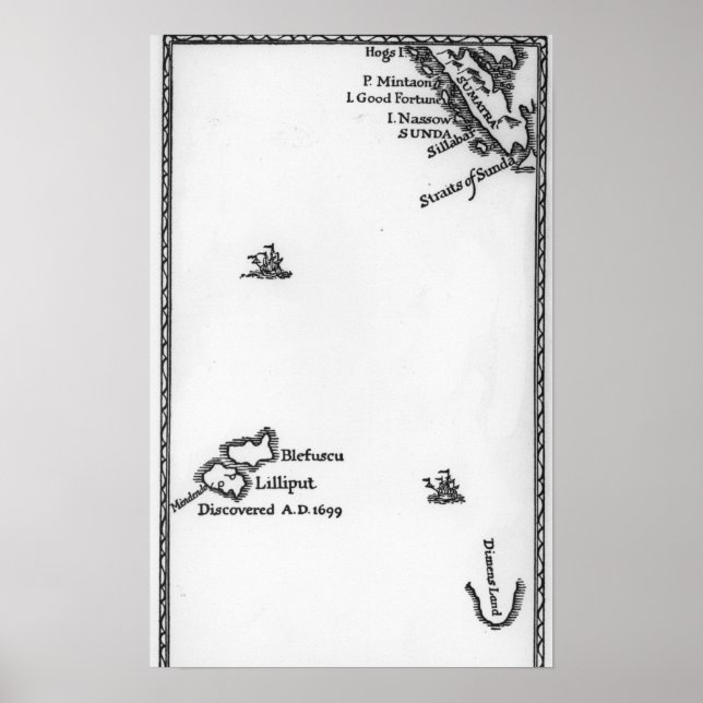 Poster Carte de Lilliput et Blefuscu (Devant)