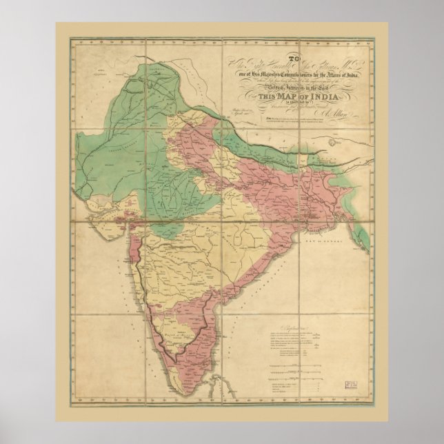 Poster Carte de l'Inde (1818) (Devant)