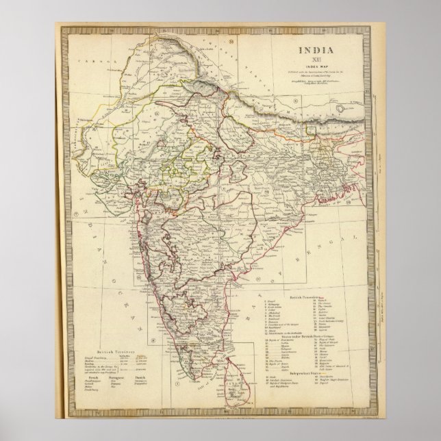 Poster Carte de l'index India XII (Devant)