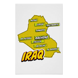 Poster Carte de l'Irak illustrée par Pop Art