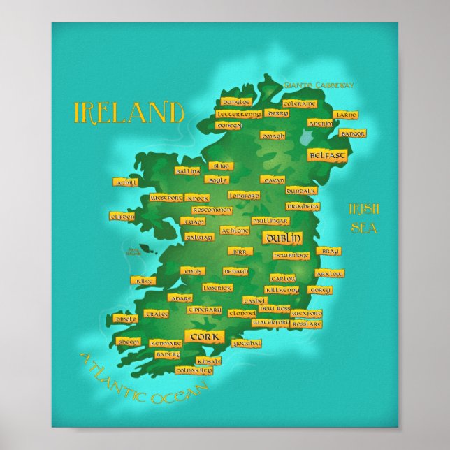 Poster Carte De L'Irlande (Devant)