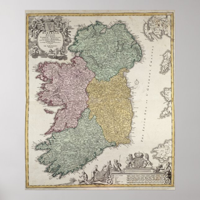 Poster Carte de l'Irlande montrant les provinces d'Ulster (Devant)