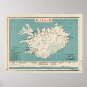 Poster Carte de l'Islande (vers 1959)