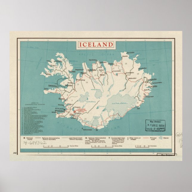 Poster Carte de l'Islande (vers 1959) (Devant)