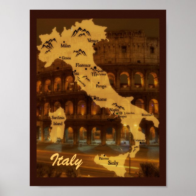 Poster Carte de l'Italie (Devant)