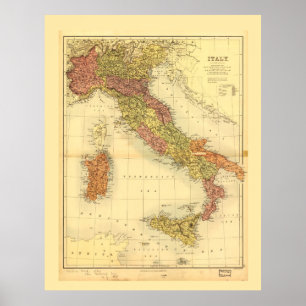 Poster Carte de l'Italie (1890)