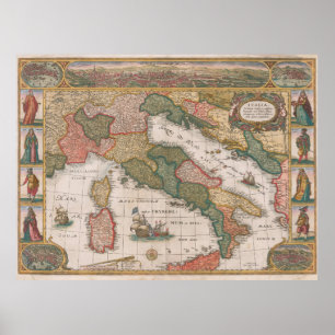 Poster Carte de l'Italie par Cornelis II Danckerts 1640