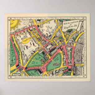 Poster Carte de l'itinéraire de couronnement, Londres,