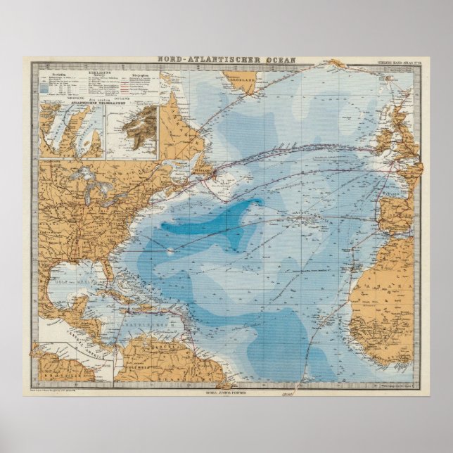 Poster Carte de l'océan Atlantique Nord (Devant)