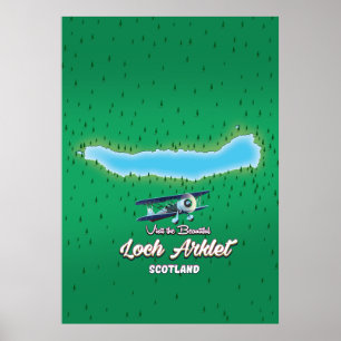 Poster Carte de loch Arklet Ecosse Carte vintage