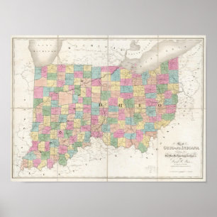 Poster Carte de l'Ohio et de l'Indiana
