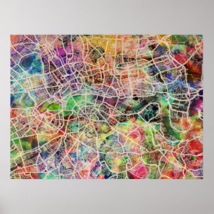 Poster Carte de Londres Art Watercolor