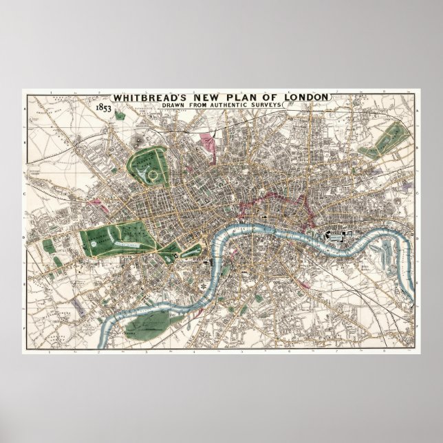 Poster Carte de LONDRES de Whitebread 1853 (Devant)