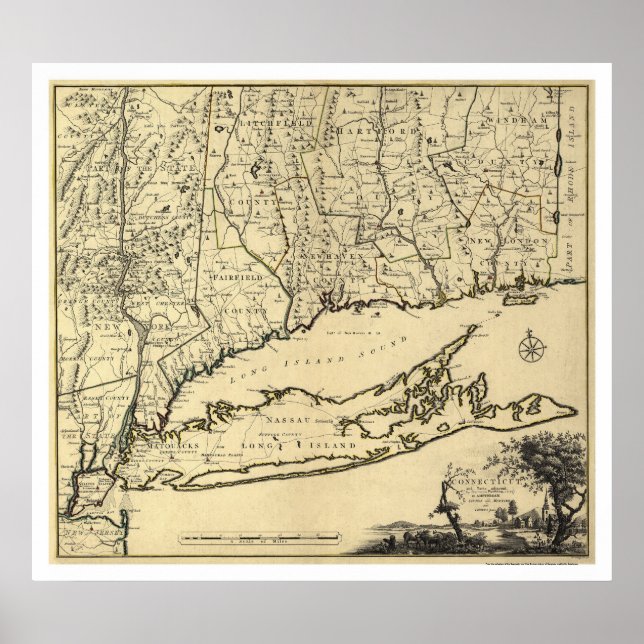 Poster Carte de Long Island et Connecticut 1780 (Devant)