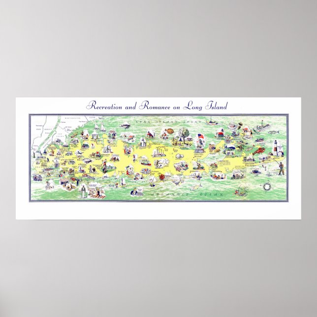 Poster Carte de Long Island - Loisirs et Romances (Devant)